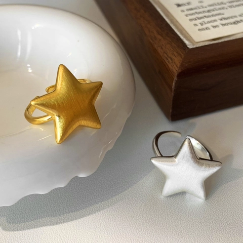 Anillo Abierto Estrella Cobre Textura Cepillada Ajustable Minimalista Joyería Diaria Para Mujeres