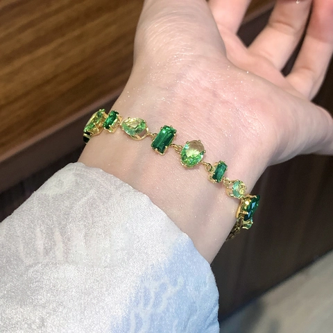 Pulsera De Circón Corte Mixto Geométrico Gemas De Colores Cadena De Eslabones Ajustable Estilo Dulce Elegante Regalo Mujer