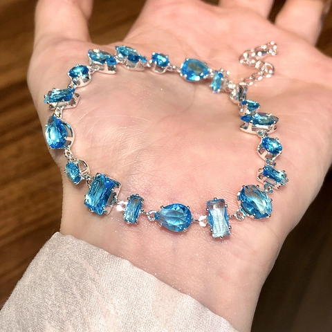 Pulsera De Circón Corte Mixto Geométrico Gemas De Colores Cadena De Eslabones Ajustable Estilo Dulce Elegante Regalo Mujer