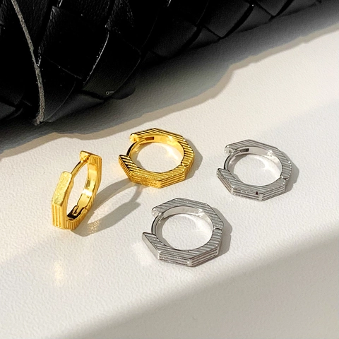 Hexagonal Hoop Earrings Copper Textured Geometric Minimalist Lightweight Jewelry Accessory For Women