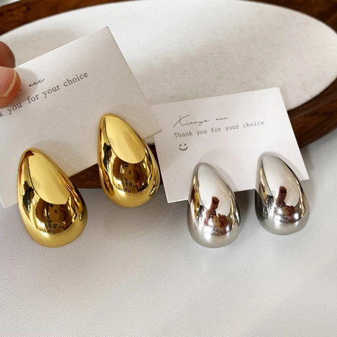 Minimalistische Druppel Oorknopjes Koper Goud Zilver Verguld Geometrisch Groot Hoogglans Gepolijst Spiegeloppervlak Vrouwen