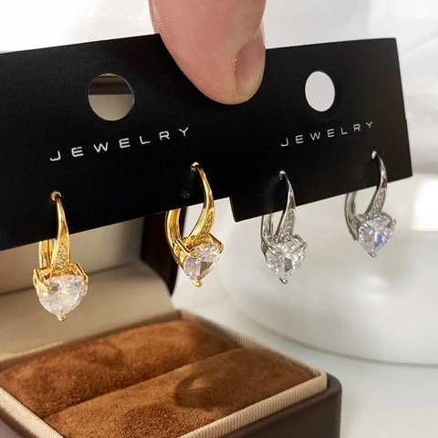 Orecchini In Zircone A Cuore Rame Brillante Micro Pavé Gioielli Lusso Minimalista Per Donna