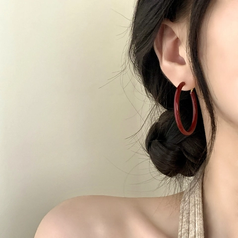 Vintage Bourgondië Emaille Oorbellen Koper 18K Verguld Geometrisch Minimalistisch Elegante Sieraden Cadeau Voor Vrouwen