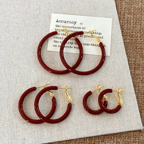 Vintage Bourgondië Emaille Oorbellen Koper 18K Verguld Geometrisch Minimalistisch Elegante Sieraden Cadeau Voor Vrouwen