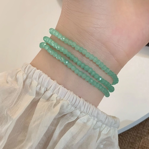 Neu Chinesischer Stil Mehrlagiges Perlenarmband Grüne Kristallglas Kupfer Vergoldet Fu Anhänger Vintage Elegant Für Damen