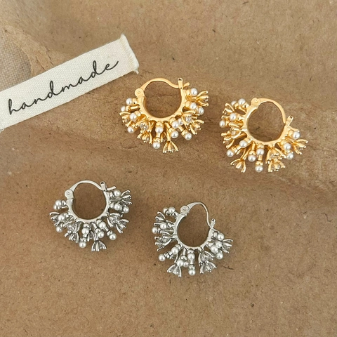 Firework Cluster Hoop Earrings Faux Artificial Pearl Rhinestone Inlaid Copper Elegant Irregular Jewelry For Women