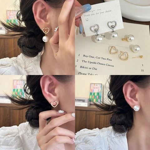 Orecchini Pendenti A Cuore Eleganti Con Zircone E Perla Artificial Lucente Gioielli In Lega Con Perno In Rame