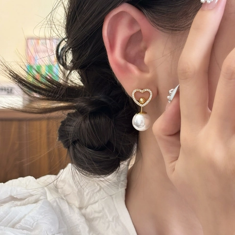 Orecchini Pendenti A Cuore Eleganti Con Zircone E Perla Artificial Lucente Gioielli In Lega Con Perno In Rame