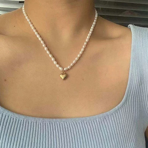 Französische Elegante Süßwasserperlenhalskette Mit Herzanhänger Aus Kupfer Verstellbare Verlängerungskette Minimalistisch Romantisch Für Damen