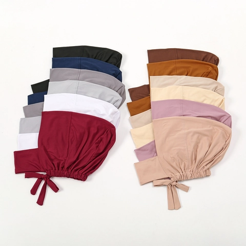Sotto Hijab Raso Di Latte Elastico Regolabile Con Lacci Ninja Interno Cuffia Tinta Unita Donne Traspirante Comodo