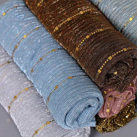 Elegant Pleated Scarf For Women With Gold Sequin Magic Satin Lightweight Shawl Wrap Fashion Hijab Solid Color Accessory