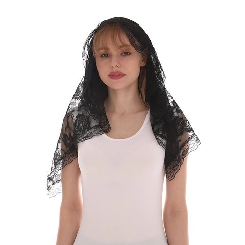 Elegant Semi-Circular Floral Lace Veil Mantilla Headscarf For Women Wedding Church Chapel Religious Headwear Lace Scarf