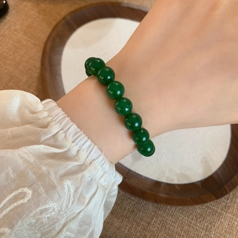 Perlenarmband Mit Grüner Achat Und Weißer Jade Kupfer Vergoldet Quaste Retro Chinesischer Stil Schmuck Für Damen