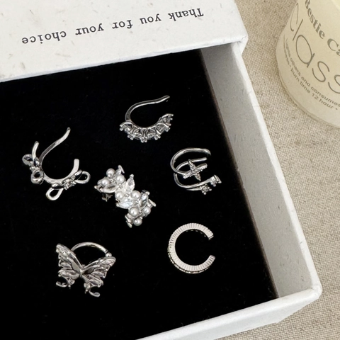 Messing Ear Cuffs Strik Ster Zirkoon Namaakparel Oorclips Zonder Gaatjes Verzilverd Minimalistisch Elegant Voor Dames