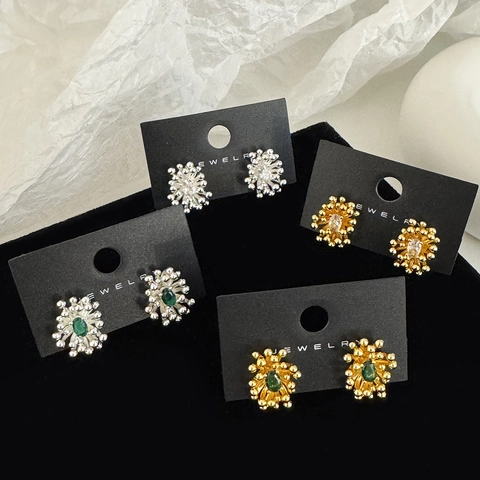 Irregular Starburst Zircon Stud Earrings Vintage Geometric Copper With 925 Sterling Silver Earring Post Jewelry
