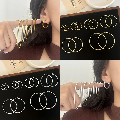 Orecchini A Cerchio Tondi Minimalisti Rame Spazzolato Opaco Placcato Oro 18K Argento Gioielli Geometrici Donna