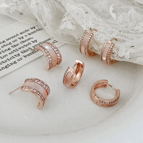 Roségold Vergoldete Creolen Mit Weißer Muschel Und Zirkon Eleganter Französischer Retro Stil Für Damen Mit Silver Earring Post