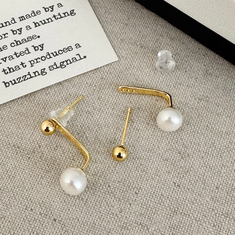 Minimalistische J Form Süßwasserperlen Ohrringe Mit Vergoldetem Kupfer Ohrstecker Geometrischer Eleganter Schmuck Für Damen