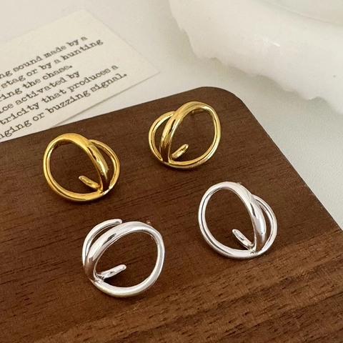 Orecchini A Lobo Geometrici Con Doppi Cerchi Intrecciati Gioielli In Rame Minimalisti Per Donna Casual Moda