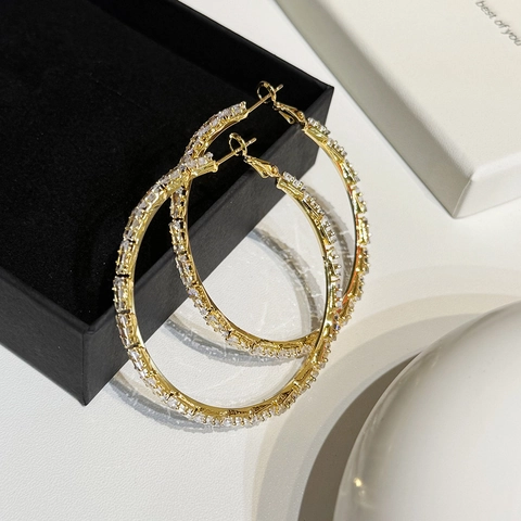 Orecchini A Cerchio Grandi Con Zirconia Baguette Scintillante Rame Geometrico Gioielli Di Moda Minimalisti