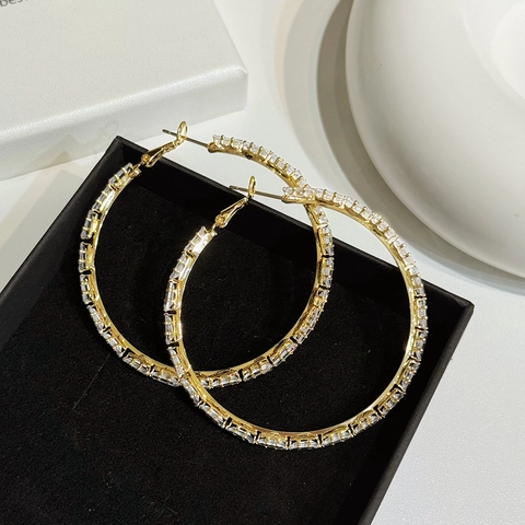 Orecchini A Cerchio Grandi Con Zirconia Baguette Scintillante Rame Geometrico Gioielli Di Moda Minimalisti