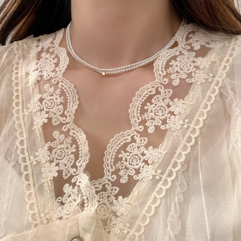Double Layer Artificial Pearl Necklace With Copper Zircon Pendant Elegant Choker For Women Fashion Jewelry Accessories Gift