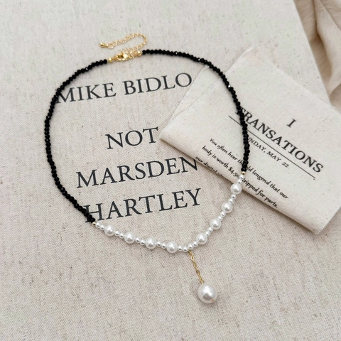 Collana Con Pendente Di Künstliche Perle E Cristalli Neri Stile Francese Elegante Catena In Acciaio Inossidabile Per Donna