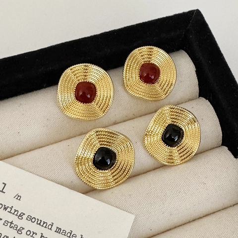 Retro French Style Ripple Geometric Copper Earrings With Copper Earring Post High End Niche Accessories Women