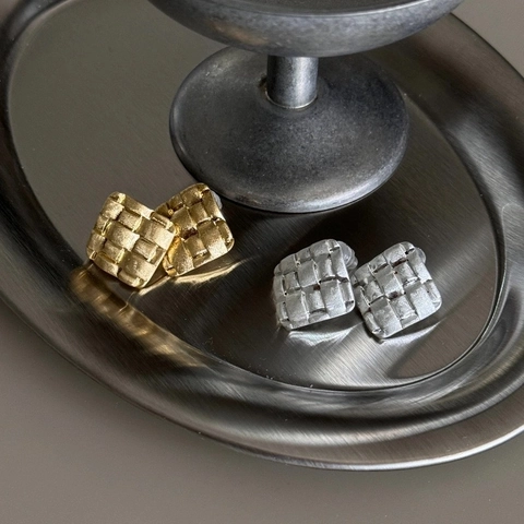 Quadratische Ohrstecker Gewebte Textur 18K Vergoldet Gebürstetes Kupfer Geometrischer Minimalistischer Schmuck Für Frauen