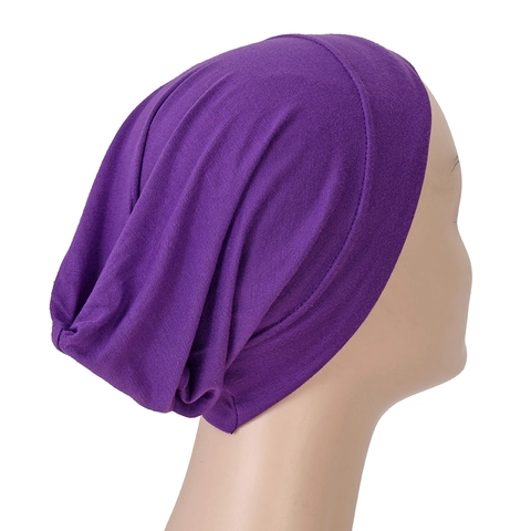 Muslim Hijab Underscarf Inner Cap Modal Cotton Elastic Soft Solid Color Pleated Slouchy Headwrap For Women