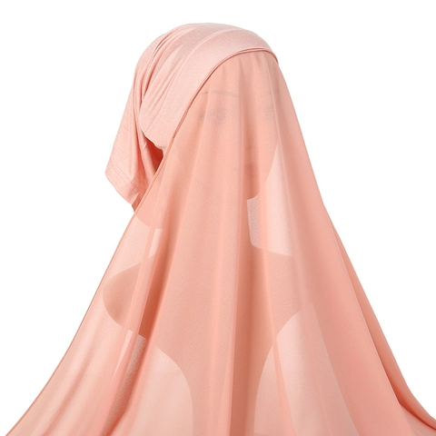 Women Muslim Hijab Scarf And Inner Cap Solid Color Lightweight Artificial Pearl Chiffon Long Wrap Breathable Modest Headwear