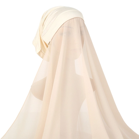 Women Muslim Hijab Scarf And Inner Cap Solid Color Lightweight Artificial Pearl Chiffon Long Wrap Breathable Modest Headwear