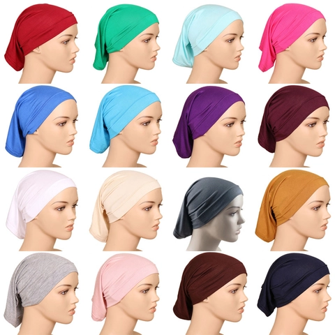 Inner Hijab Cap Modal Mercerized Cotton Stretchy Underscarf Solid Color Cross Front Headwear For Muslim Women