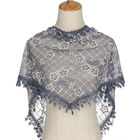 Foulard Triangle Élégant en Dentelle Florale pour Femmes Foulard au Crochet Ajouré Élégant Avec Glands Châle Vintage en Polyester pour Mariage Fête