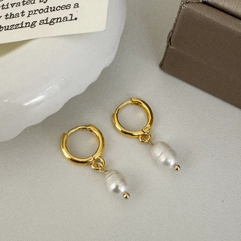 Orecchini A Cerchio Con Perle D'acqua Dolce Barocche Vintage Francese Con Pendente In Rame Placcato Oro Per Donna