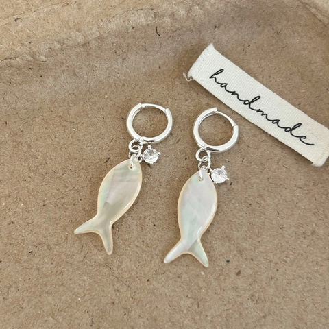 Fish Pendant Necklace Earrings Shell Jewelry With 925 Sterling Silver Earring Post Zircon Crystal Elegant Accessory Women
