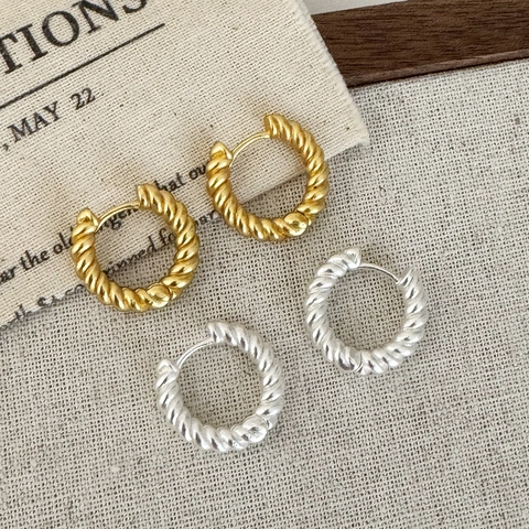 Minimalist Twisted Rope Hoop Earrings Copper Plated Geometric Vintage French Style Fashion Jewelry For Women Elegant