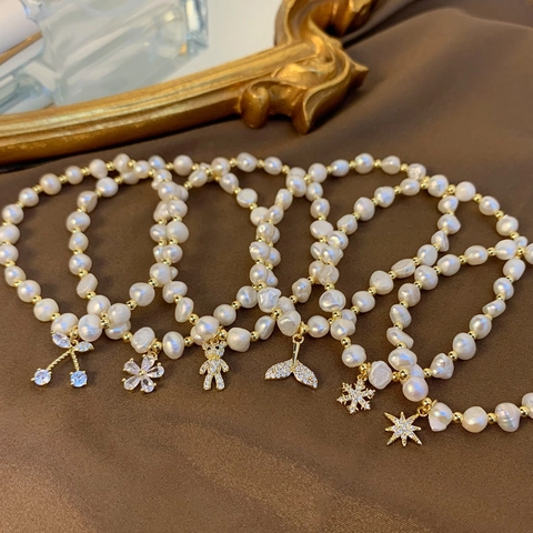 Baroque Freshwater Pearl Bracelet With Gold Plated Copper Zircon Charm Elegant Versatile Jewelry For Women