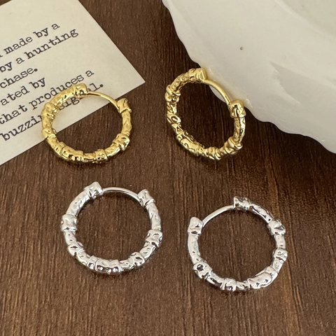 Irregular Lava Texture Hoop Earrings With Copper Earring Post Organic Molten Minimalist Designer Jewelry For Women