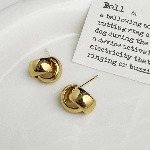 Geometric Knot Stud Earrings Gold Plated Irregular Twist Spiral High Polish Minimalist Elegant Jewelry For Women