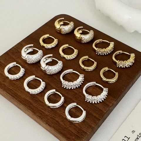 Koperen Hoop Oorbellen Zirconia Geometrisch Luxe Veelzijdige Mode Met 925 Sterling Zilveren Oorbel Post