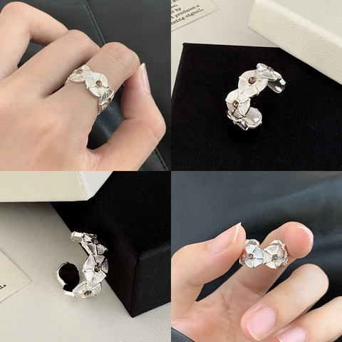 Anillo Ajustable Floral Cobre Con Piedra Preciosa Morada Patrón De Flores Vintage Joyería Para Mujeres