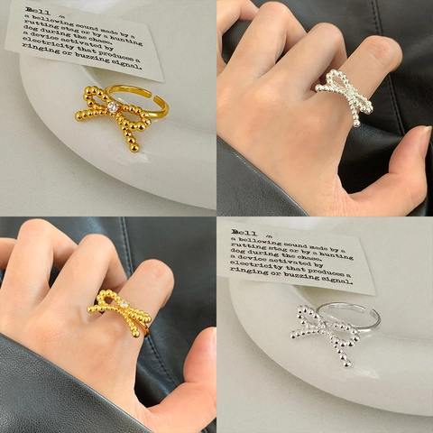 Verstellbarer Kupferring Mit Perlenbesetzter Schleife Und Zirkon Für Damen Modischer Handschmuck Im Schlichten Stil