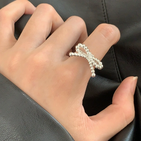 Verstellbarer Kupferring Mit Perlenbesetzter Schleife Und Zirkon Für Damen Modischer Handschmuck Im Schlichten Stil