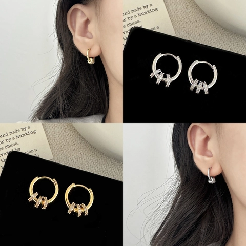 Koperen Hoop Oorbellen Met Zirconia Micro Pavé Glanzend Geometrisch Rond Huggie Voor Dames Dagelijks Licht