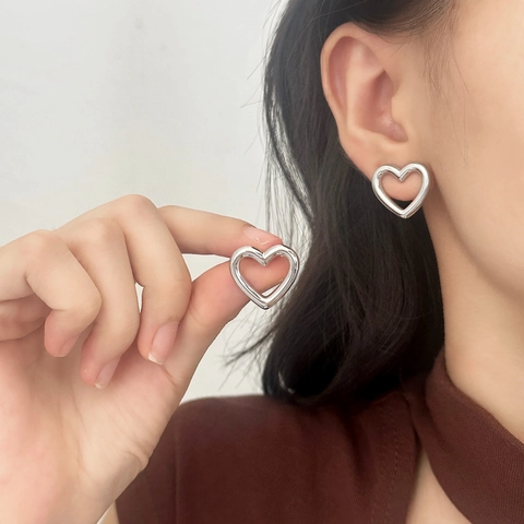 Orecchini A Lobo Cuore Cavo Con Perno In Rame Lucidato Minimalista Gioielli Geometrici Per Donna