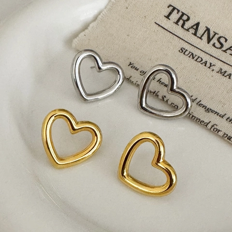 Orecchini A Lobo Cuore Cavo Con Perno In Rame Lucidato Minimalista Gioielli Geometrici Per Donna