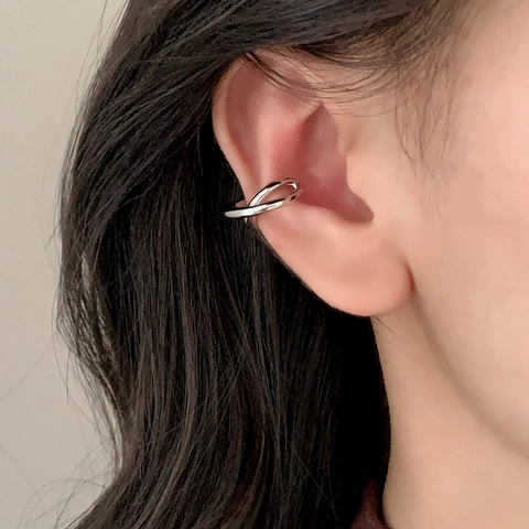 Minimalist Double Layer Cross Ear Cuff For Women Non-piercing Copper Ear Clip Daily Commute Fashion Jewelry