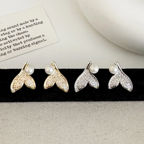 Orecchini A Lobo Coda Di Sirena Rame Micro Pavè Zircone Con Perla Artificial Di Conchiglia Gioielli Di Moda Eleganti Per Donne