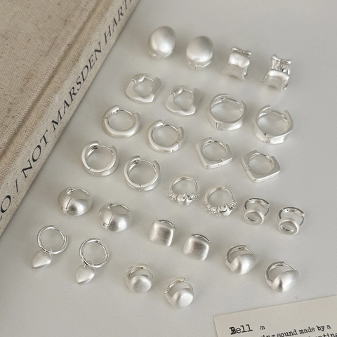 Orecchini Cerchio Vintage Donna Argento Spazzolato Opaco Geometrico Rame Huggie Con Perno Argento Sterling 925